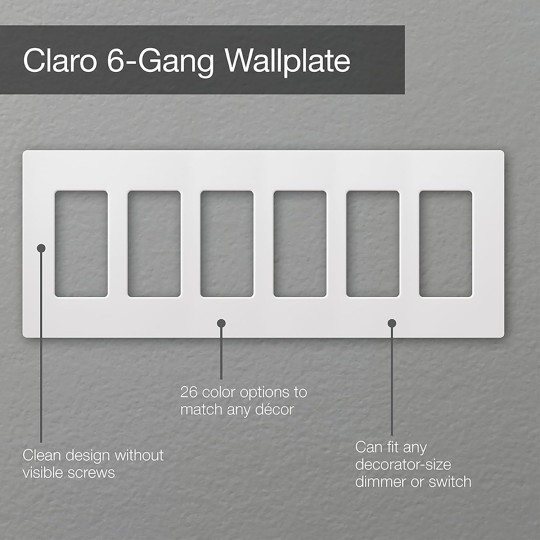 Claro 6 Gang Decorator/Rocker Wallplate, Gloss, White (1-Pack) | CW-6-WH