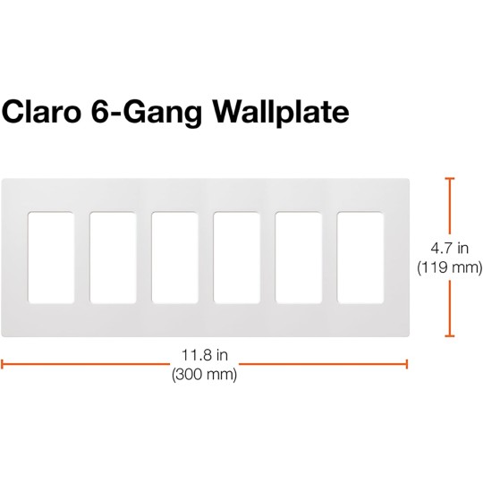 Claro 6 Gang Decorator/Rocker Wallplate, Gloss, White (1-Pack) | CW-6-WH