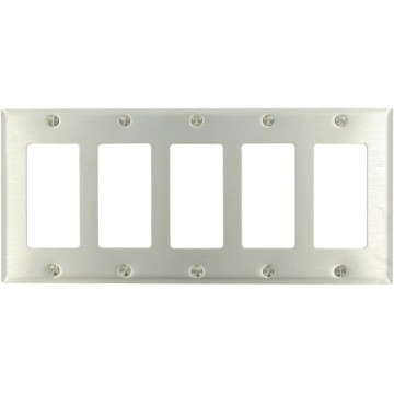 84423-40 5-Gang Decora Wallplate, Standard Size, With Screws Bagged, Device Mount, Stainless Steel Sky Blue