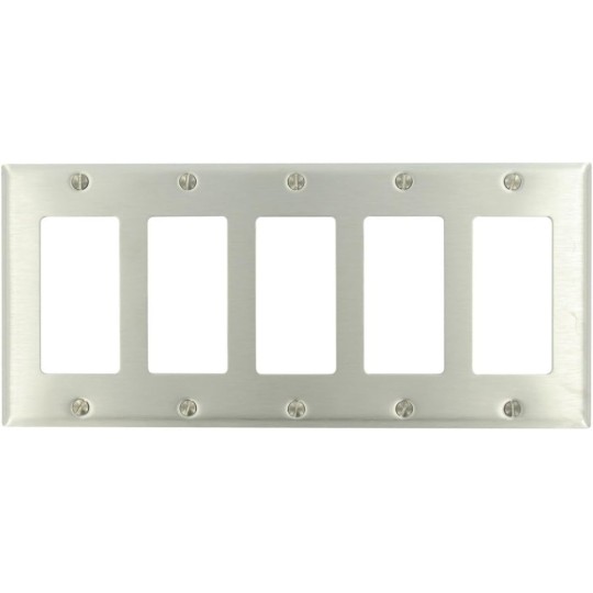 84423-40 5-Gang Decora Wallplate, Standard Size, With Screws Bagged, Device Mount, Stainless Steel Sky Blue