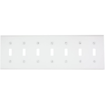 S601-W 7-Gang Toggle Device Switch Wallplate, Painted Metal, Device Mount, White