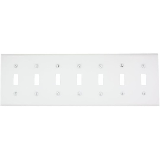 S601-W 7-Gang Toggle Device Switch Wallplate, Painted Metal, Device Mount, White