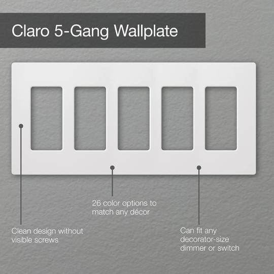 Claro 5 Gang Decorator/Rocker Wallplate, Gloss, White (1-Pack) | CW-5-WH