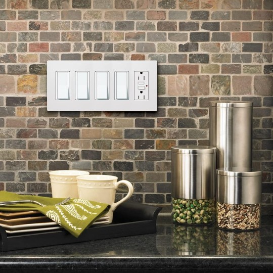 Claro 5 Gang Decorator/Rocker Wallplate, Gloss, White (1-Pack) | CW-5-WH