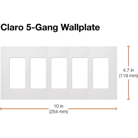 Claro 5 Gang Decorator/Rocker Wallplate, Gloss, White (1-Pack) | CW-5-WH