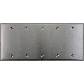 Brushed Satin Stainless Steel 5 Gang Wall Plate - 5 Blank