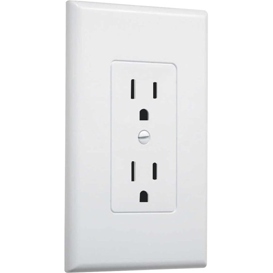 MW2500W Single-Gang Wallplate Non-Metallic Decorator Cover One Grounded Duplex, White Smooth(Pack of 5)
