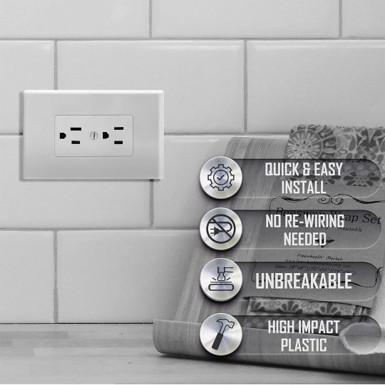 MW2500W Single-Gang Wallplate Non-Metallic Decorator Cover One Grounded Duplex, White Smooth(Pack of 5)