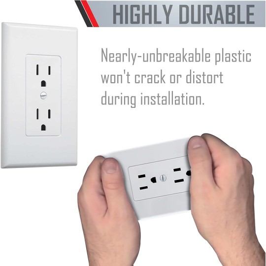 MW2500W Single-Gang Wallplate Non-Metallic Decorator Cover One Grounded Duplex, White Smooth(Pack of 5)