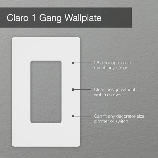 Claro 1 Gang Decorator/Rocker Wallplate, For Light Dimmers, Switches and Accessories, Snap-On Installation, No Visible Screws, Gloss, CW-1-WH-6, White (6-Pack)