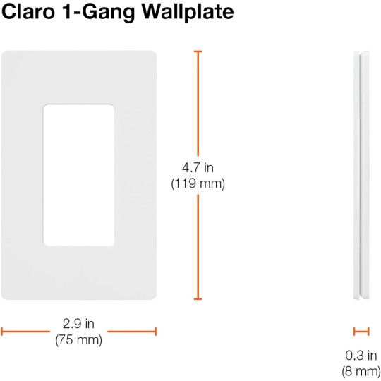Claro 1 Gang Decorator/Rocker Wallplate, For Light Dimmers, Switches and Accessories, Snap-On Installation, No Visible Screws, Gloss, CW-1-WH-6, White (6-Pack)