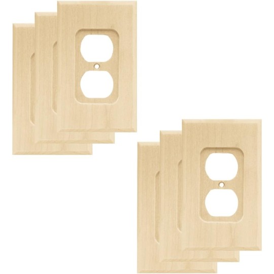 Wood Square (6-Pack) Outlet Covers Unfinished Wood 1-Gang Wall Plate Single Duplex Electrical Outlet Covers W10397V-UN-R