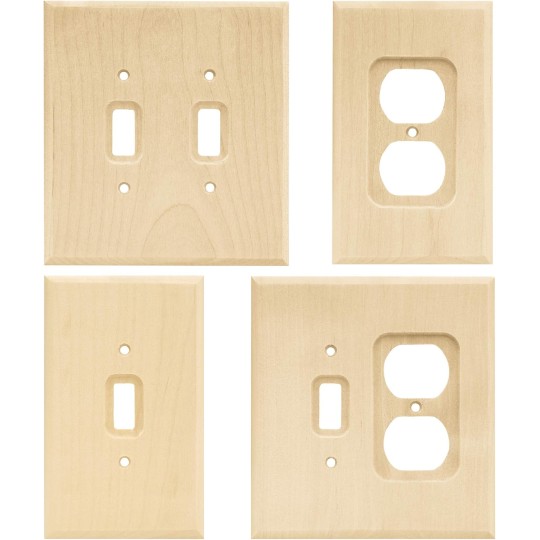 Wood Square (6-Pack) Outlet Covers Unfinished Wood 1-Gang Wall Plate Single Duplex Electrical Outlet Covers W10397V-UN-R