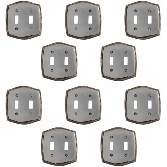 Renovators Supply Toggle Switch Plate Decorative Wall Plate 0.19 x 5.25 x 4.5 inches Standard Size Classic Switch Plate Chrome Silver Double Toggle Switch Plate Pack of 10