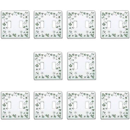 Toggle Switch Plate Decorative Wall Switch Cover ‎‎0.19 x 4.5 x 4.5 inches Standard Size White Porcelain Ivy Double Switch Plate | Electrical Hardware Pack of 10