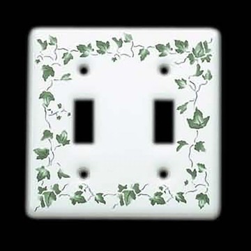 Toggle Switch Plate Decorative Wall Switch Cover ‎‎0.19 x 4.5 x 4.5 inches Standard Size White Porcelain Ivy Double Switch Plate | Electrical Hardware Pack of 10