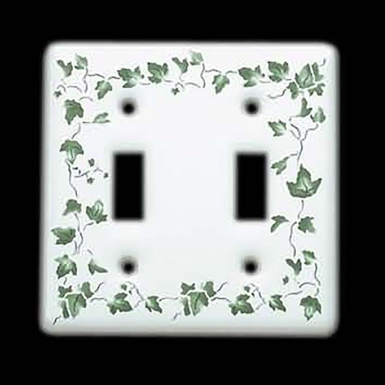 Toggle Switch Plate Decorative Wall Switch Cover ‎‎0.19 x 4.5 x 4.5 inches Standard Size White Porcelain Ivy Double Switch Plate | Electrical Hardware Pack of 10