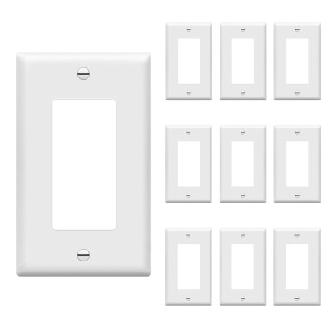 Decorator Light Switch or Receptacle Outlet Wall Plate, Size 1-Gang 4.50 Inches x 2.76 Inches, Unbreakable Polycarbonate Thermoplastic, 8831-W-10PCS, White (10 Pack), UL Listed
