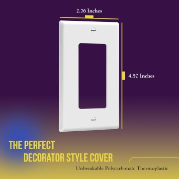 Decorator Light Switch or Receptacle Outlet Wall Plate, Size 1-Gang 4.50 Inches x 2.76 Inches, Unbreakable Polycarbonate Thermoplastic, 8831-W-10PCS, White (10 Pack), UL Listed