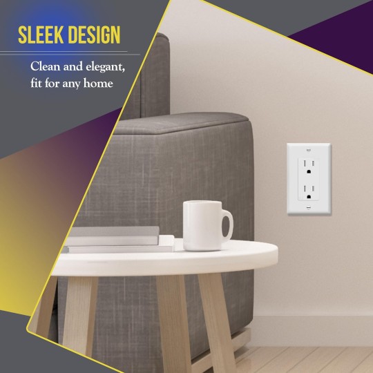 Decorator Light Switch or Receptacle Outlet Wall Plate, Size 1-Gang 4.50 Inches x 2.76 Inches, Unbreakable Polycarbonate Thermoplastic, 8831-W-10PCS, White (10 Pack), UL Listed