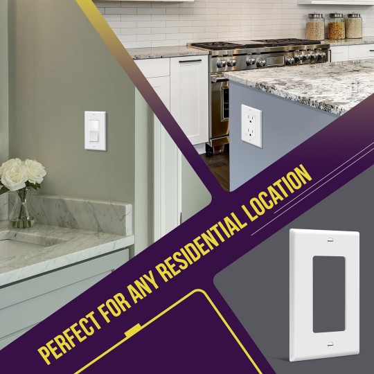 Decorator Light Switch or Receptacle Outlet Wall Plate, Size 1-Gang 4.50 Inches x 2.76 Inches, Unbreakable Polycarbonate Thermoplastic, 8831-W-10PCS, White (10 Pack), UL Listed