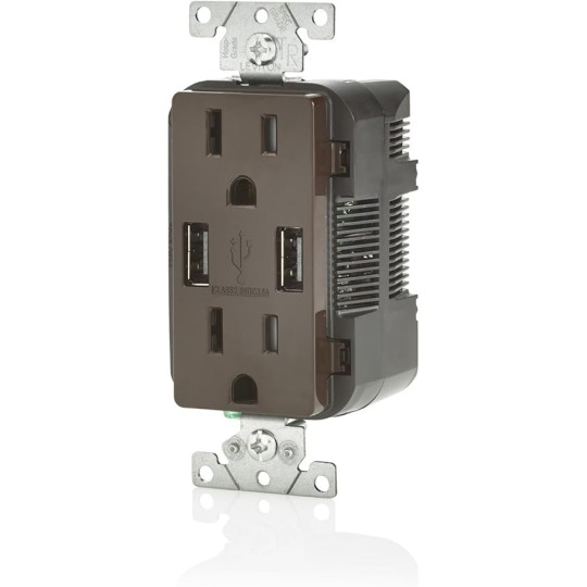 T5632 USB Charger/Tamper-Resistant Duplex Receptacle, 15-Amp, 8-Pack, Brown