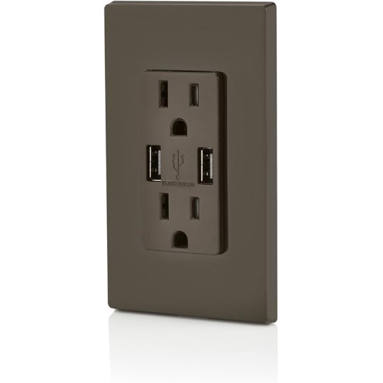 T5632 USB Charger/Tamper-Resistant Duplex Receptacle, 15-Amp, 8-Pack, Brown