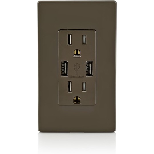 T5632 USB Charger/Tamper-Resistant Duplex Receptacle, 15-Amp, 8-Pack, Brown