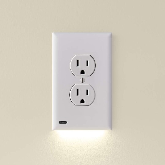 4 Pack - GuideLight 2 [For Duplex Outlets] - Replaces Plug-In Night Light - Electrical Receptacle Wall Plate With LED Night Lights - Auto On/Off Sensor - (Duplex, White)