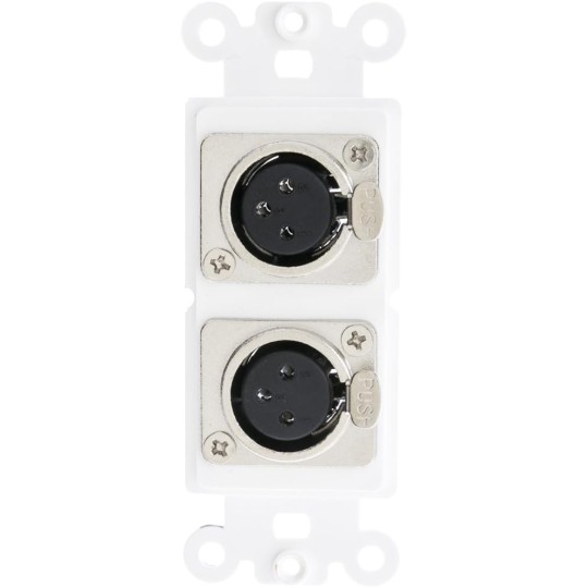 Decora Dual XLR Female to Solder Type Wall Plate Insert, White, 10 Pack