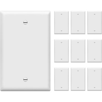 Mid-Size Blank Device Wall Plate, Midway Blank Outlet Covers, 1-Gang 4.88" x 3.11", Unbreakable Polycarbonate Thermoplastic, UL Listed, 8801M-W-10PCS, Gloss Finish, White (10 Pack)