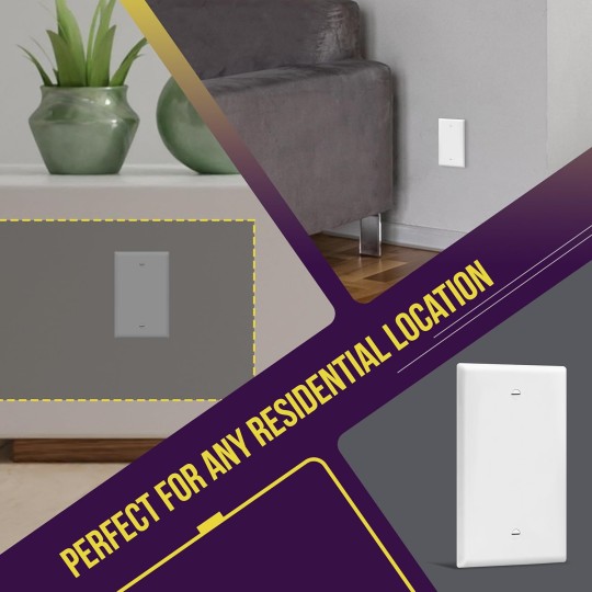 Mid-Size Blank Device Wall Plate, Midway Blank Outlet Covers, 1-Gang 4.88" x 3.11", Unbreakable Polycarbonate Thermoplastic, UL Listed, 8801M-W-10PCS, Gloss Finish, White (10 Pack)