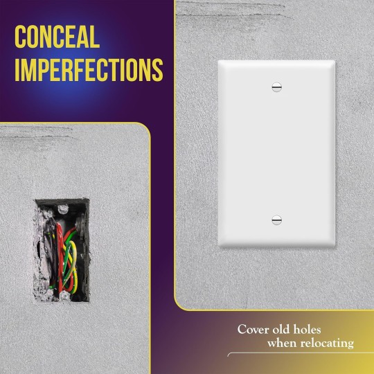 Mid-Size Blank Device Wall Plate, Midway Blank Outlet Covers, 1-Gang 4.88" x 3.11", Unbreakable Polycarbonate Thermoplastic, UL Listed, 8801M-W-10PCS, Gloss Finish, White (10 Pack)
