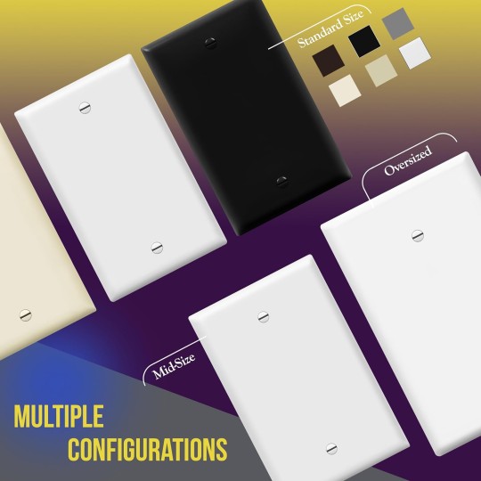 Mid-Size Blank Device Wall Plate, Midway Blank Outlet Covers, 1-Gang 4.88" x 3.11", Unbreakable Polycarbonate Thermoplastic, UL Listed, 8801M-W-10PCS, Gloss Finish, White (10 Pack)