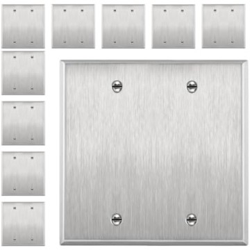 Blank Device Metal Wall Plate, Corrosion Resistant, Size 2-Gang 4.50" x 4.57", UL Listed, 7702-10PCS, 430 Stainless Steel, Silver (10 Pack)