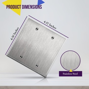 Blank Device Metal Wall Plate, Corrosion Resistant, Size 2-Gang 4.50" x 4.57", UL Listed, 7702-10PCS, 430 Stainless Steel, Silver (10 Pack)