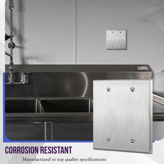 Blank Device Metal Wall Plate, Corrosion Resistant, Size 2-Gang 4.50" x 4.57", UL Listed, 7702-10PCS, 430 Stainless Steel, Silver (10 Pack)