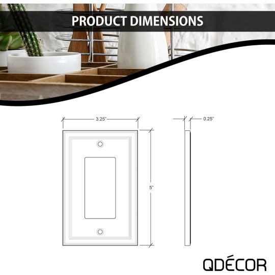 Decor Single Rocker Insulated Light Switch Cover, 1-Gang Electrical Wall Plate, Single Switch Decorator Standard Size GFCI Receptacle Cover, Decorative Architectural Cornice, White, 6 Pack