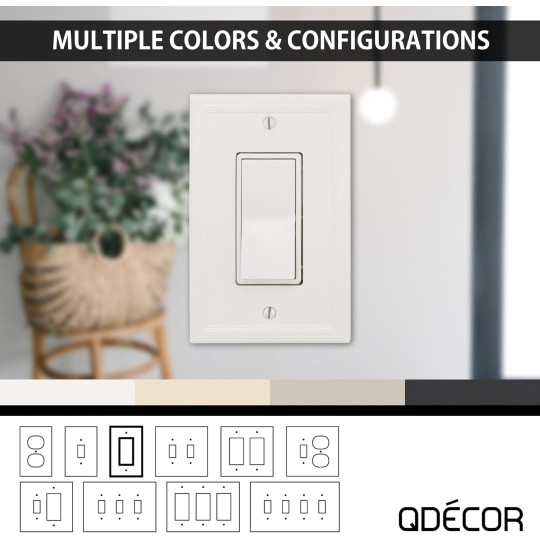 Decor Single Rocker Insulated Light Switch Cover, 1-Gang Electrical Wall Plate, Single Switch Decorator Standard Size GFCI Receptacle Cover, Decorative Architectural Cornice, White, 6 Pack