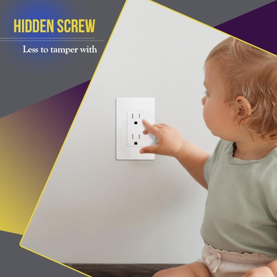 Screwless Decorator Wall Plates Child Safe Outlet Covers, Size 1-Gang 4.68" H x 2.93” L, Unbreakable Polycarbonate Thermoplastic, SI8831-W-40PCS, Glossy, White (40 Pack)