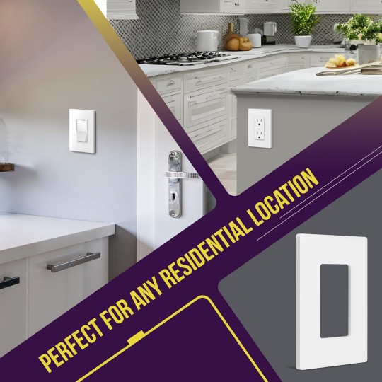 Screwless Decorator Wall Plates Child Safe Outlet Covers, Size 1-Gang 4.68" H x 2.93” L, Unbreakable Polycarbonate Thermoplastic, SI8831-W-40PCS, Glossy, White (40 Pack)