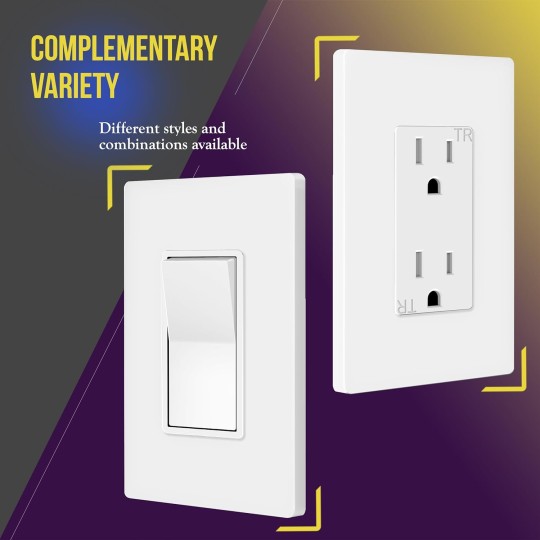 Screwless Decorator Wall Plates Child Safe Outlet Covers, Size 1-Gang 4.68" H x 2.93” L, Unbreakable Polycarbonate Thermoplastic, SI8831-W-40PCS, Glossy, White (40 Pack)