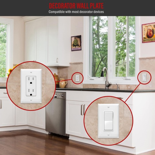 Decorator Light Switch or Receptacle Outlet Wall Plate, Gloss Finish, Size 1-Gang 4.50" x 2.76", Unbreakable Polycarbonate Thermoplastic, UL Listed, 8831-W-40PCS, White (40 Pack)