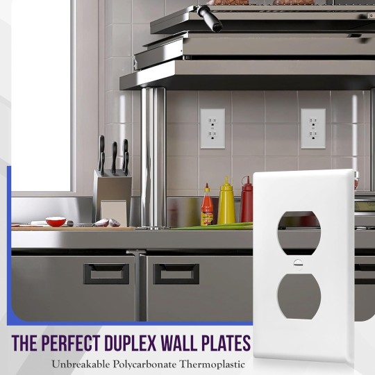 Duplex Receptacle Outlet Wall Plate, Gloss Finish, Size 1-Gang 4.50" x 2.76", Unbreakable Polycarbonate Thermoplastic, UL Listed, 8821-W-40PCS, White (40 Pack)