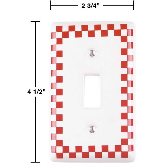 Toggle Switch Plate Decorative Wall Plate ‎0.19 x 2.75 x 4.5 inches Standard Size Red Checkered Porcelain Single Toggle Switch Plate Pack of 10