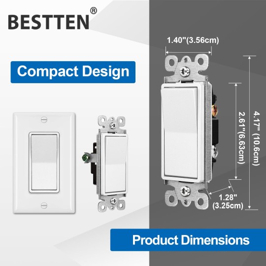 [50 Pack] Single Pole Decorator Wall Light Switch with Wallplate, 15A 120/277V, On/Off Rocker Paddle Interrupter, UL Listed, White