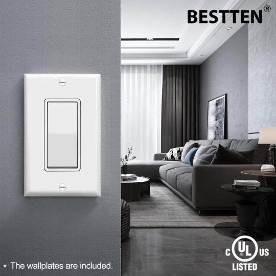[50 Pack] Single Pole Decorator Wall Light Switch with Wallplate, 15A 120/277V, On/Off Rocker Paddle Interrupter, UL Listed, White