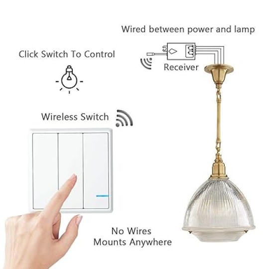 GREENCYCLE Smart Wireless Wall Light Switch, 3PK 3-way Wireless Switch & 9 Remote Receiver, Control Lamp ON/OFF, Controller with Receiver Remote Control House Lighting and Appliances Toggle