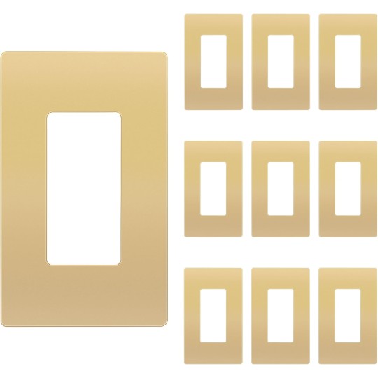 Elite Series Screwless Decorator Wall Plate Child Safe Outlet Cover, Gloss Finish, Size 1-Gang 4.68" H x 2.93" L, Unbreakable Polycarbonate Thermoplastic, SI8831-GD-10PCS, Gold (10 Pack)