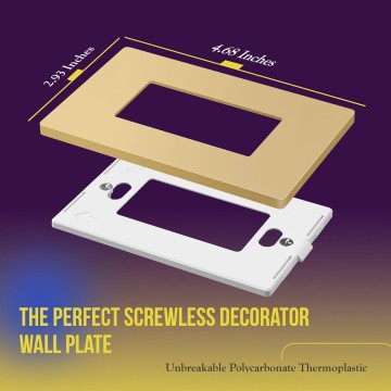 Elite Series Screwless Decorator Wall Plate Child Safe Outlet Cover, Gloss Finish, Size 1-Gang 4.68" H x 2.93" L, Unbreakable Polycarbonate Thermoplastic, SI8831-GD-10PCS, Gold (10 Pack)